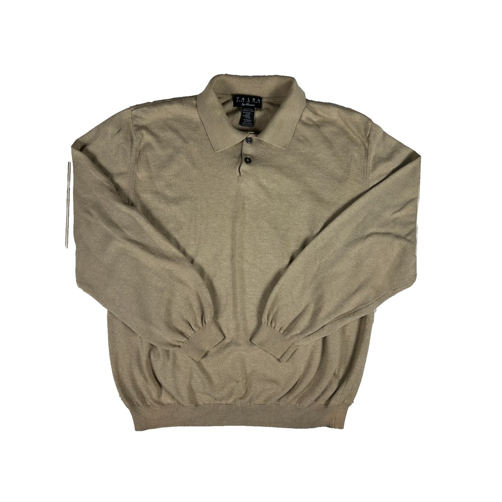 Valda by Toscano Knit Polo Sweater Mens Large Beige Made in Italy Cotton Blend